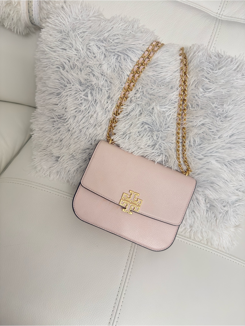Tory Burch Fleming Soft Pink Pebbled Leather Shoulder Bag